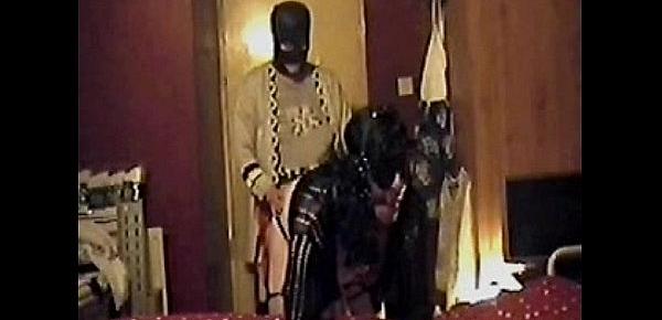  crossdressing sissy gaged blindfolded and buttfucked by a strapon dildo